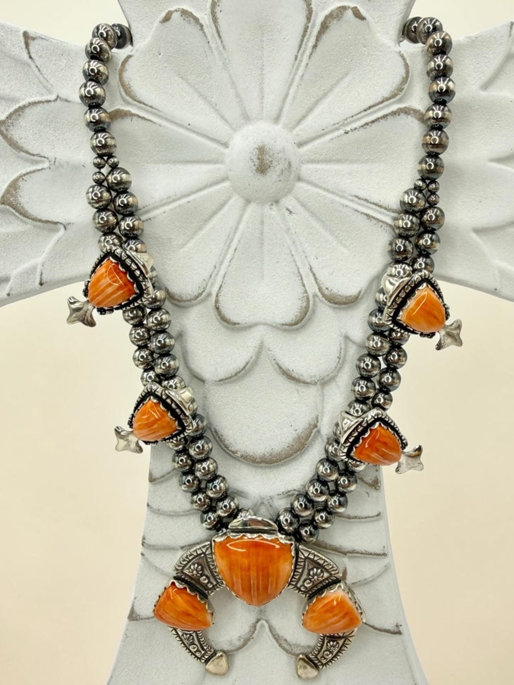 Carolyn Pollack Relios 925 Spiny Oyster Squash Blossom Necklace 18”-20” 131 gram - Picture 4 of 17